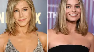 Jennifer Aniston i Margot Robbie prezentują stylowe fryzury półdługie włosy do ramion stopniowane, idealne dla każdej kobiety.